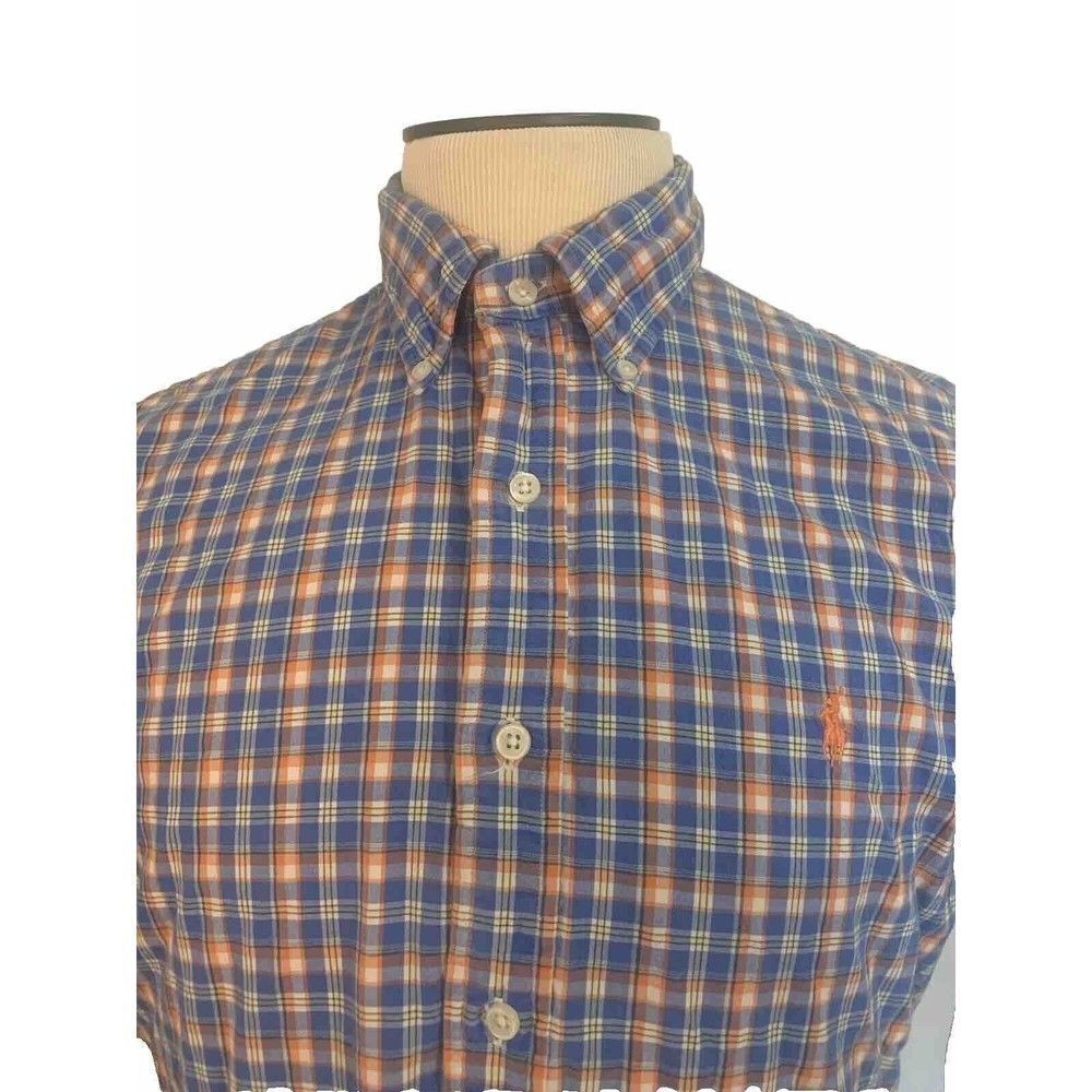 Polo Ralph Lauren Shirt Large Mens Lined Long Sleeve Button Up Plaid Distressed